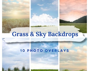 Green Grass & Sky Photo Overlays Handcrafted Digital Backdrops