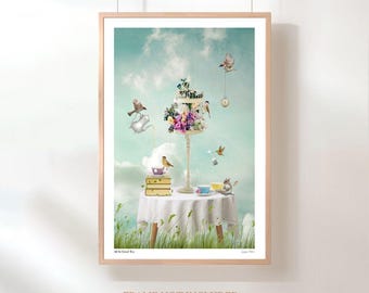 Whimsical Tea Party Animal Print Kitchen Wall Decor Dining Room Artwork