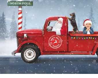 Santa's Truck Christmas Photo Backdrop Holiday Card Template Digital Download