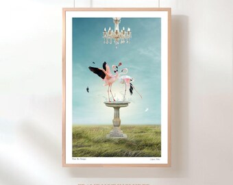 Whimsical Flamingo Art Print Dancing Flamingos Wall Art Eclectic Home or Dining Room Decor Giclée