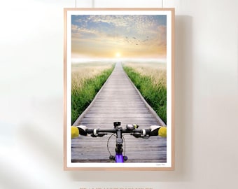 Sunset Mountain Bike Art Print Adventure Cycling Landscape