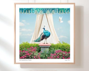 Peacock Wall Art Print Whimsical Colorful Wildlife Artwork Modern Home Decor Giclée
