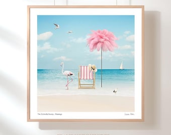 Flamingo Wall Art Print Whimsical Coastal Artwork for Beach House or Bathroom Decor Giclée