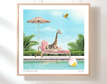 Whimsical Giraffe Art Print Safari Animal Wall Art Eclectic Home or Office Decor Giclée