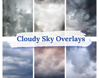 Cloudy Sky Digital Backgrounds Moody Photo Overlays 20 High-Res JPEGs