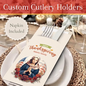 Personalisierte Thanksgiving-Besteckhalter mit Premium-Servietten | Abendessen, Design, Tischbild, Geschenk, Ideen, Dekor, Karten, Andenken, Einladung