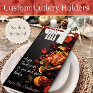 Personalisierte Thanksgiving-Besteckhalter mit Premium-Servietten | Abendessen, Design, Tischbild, Geschenk, Ideen, Dekor, Karten, Andenken, Einladung
