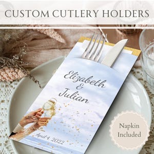 Personalisierte Hochzeitsbesteckhalter mit Premium-Servietten | Empfang, Bridal Shower Decor, Ideen, Design, Verlobung, Geschirr, Kuchen