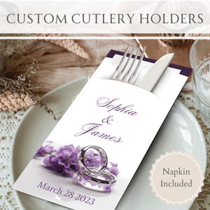 Personalisierte Hochzeitsbesteckhalter mit Premium-Servietten | Empfang, Bridal Shower Decor, Ideen, Design, Verlobung, Geschirr, Kuchen