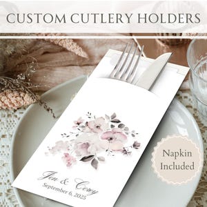 Personalisierte Hochzeitsbesteckhalter mit Premium-Servietten | Empfang, Bridal Shower Decor, Ideen, Design, Verlobung, Geschirr, Kuchen