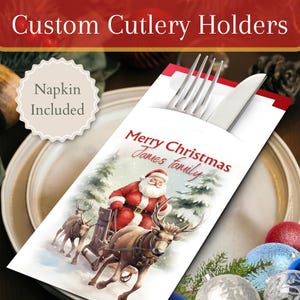 Personalisierte Weihnachtsbesteckhalter mit Premium-Servietten | Tischbild, Ideen, Tischdekoration, Andenken, Herbstdekoration, Weihnachtsfeier