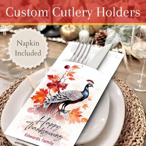 Personalisierte Thanksgiving-Besteckhalter mit Premium-Servietten | Abendessen, Design, Tischbild, Geschenk, Ideen, Dekor, Karten, Andenken, Einladung
