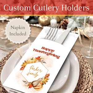 Personalisierte Thanksgiving-Besteckhalter mit Premium-Servietten | Abendessen, Design, Tischbild, Geschenk, Ideen, Dekor, Karten, Andenken, Einladung