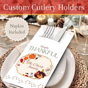 Personalisierte Thanksgiving-Besteckhalter mit Premium-Servietten | Abendessen, Design, Tischbild, Geschenk, Ideen, Dekor, Karten, Andenken, Einladung