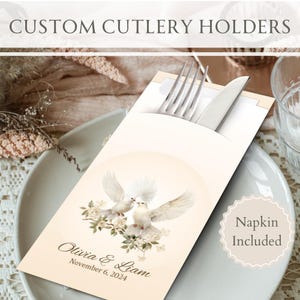 Personalisierte Hochzeitsbesteckhalter mit Premium-Servietten | Empfang, Bridal Shower Decor, Ideen, Design, Verlobung, Geschirr, Kuchen