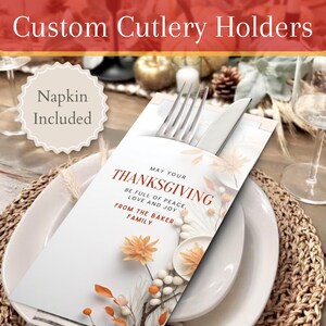 Personalisierte Thanksgiving-Besteckhalter mit Premium-Servietten | Abendessen, Design, Tischbild, Geschenk, Ideen, Dekor, Karten, Andenken, Einladung