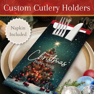 Personalisierte Weihnachtsbesteckhalter mit Premium-Servietten | Tischbild, Ideen, Tischdekoration, Andenken, Herbstdekoration, Weihnachtsfeier