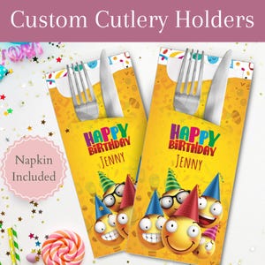 Personalisierte Geburtstagsbesteckhalter mit Premium-Servietten | Alles Gute zum Geburtstag, Party Decor, Ideen, Geschirr, Feier, Zubehör, Geschenke