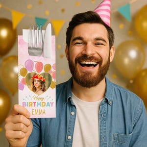Personalisierte Geburtstagsbesteckhalter mit Premium-Servietten | Alles Gute zum Geburtstag, Party Decor, Ideen, Geschirr, Feier, Zubehör, Geschenke