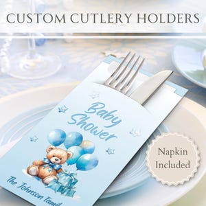 Personalisierte Babypartybesteckhalter mit Premium-Servietten | Party Decor, Ideen, Design, Geschirr, Feier, Geschenk, Lieferungen, Andenken