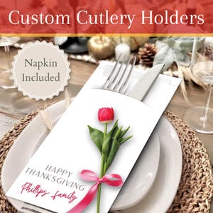 Personalisierte Thanksgiving-Besteckhalter mit Premium-Servietten | Abendessen, Design, Tischbild, Geschenk, Ideen, Dekor, Karten, Andenken, Einladung