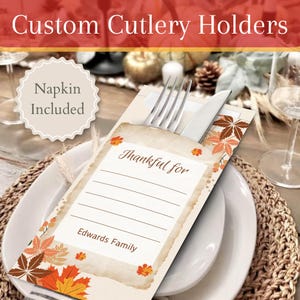 Personalisierte Thanksgiving-Besteckhalter mit Premium-Servietten | Abendessen, Design, Tischbild, Geschenk, Ideen, Dekor, Karten, Andenken, Einladung