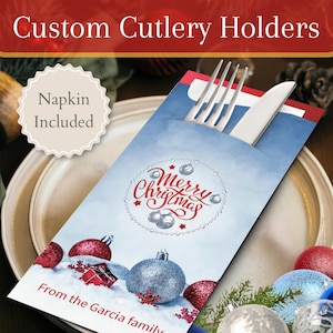 Personalisierte Weihnachtsbesteckhalter mit Premium-Servietten | Tischbild, Ideen, Tischdekoration, Andenken, Herbstdekoration, Weihnachtsfeier