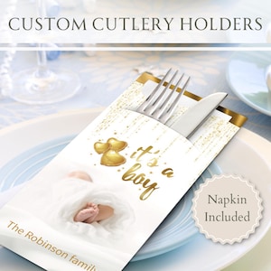 Personalisierte Babypartybesteckhalter mit Premium-Servietten | Party Decor, Ideen, Design, Geschirr, Feier, Geschenk, Lieferungen, Andenken
