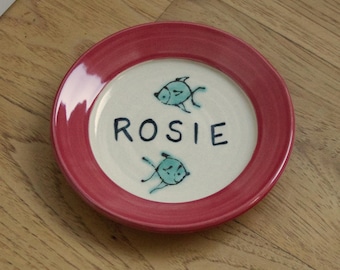 Cat Food Saucer / Small Plate / For Moist Cat Food / Fish Pattern / Choice of Colors / Personalized / Gift for Cat Owner / Gift under 30