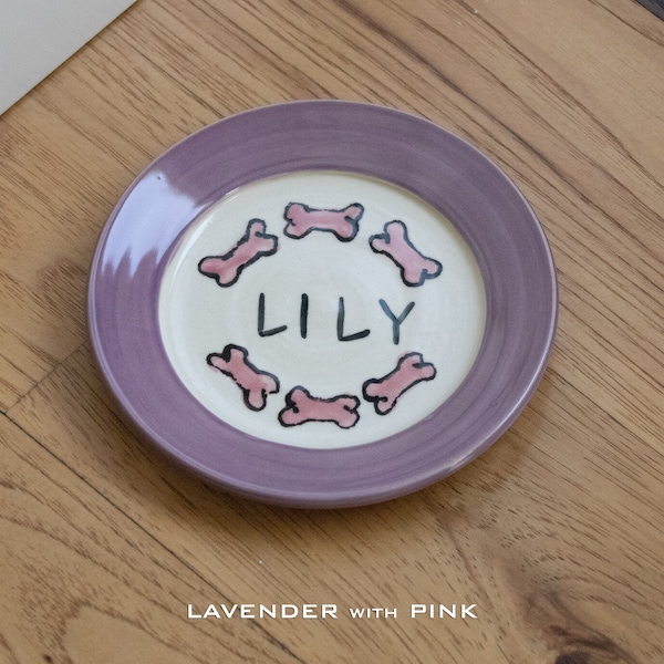 Dog Food Saucer / Small Plate / For Moist Dog Food / Dog Bone Pattern / Choice of Colors / Personalized / Gift for Dog Owner / Gift under 30
