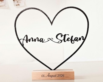 Personalisierter Herz Aufsteller mit Namen | Geschenk zur Hochzeit oder Verlobung | Geschenkidee Valentinstag | Hochzeitsgeschenk