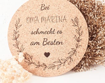 Personalisierter Topfuntersetzer aus Kork | Geschenk für Oma | Geschenkidee | Küchendekoration | Tischdeko