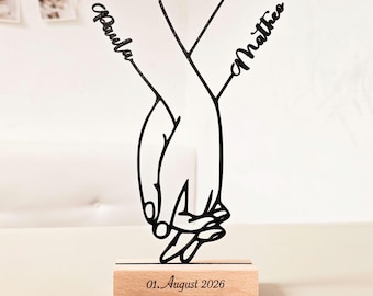 Personalisiertes Hochzeitsgeschenk Paar | Line Art Hände mit Namen | Verlobung Geschenk | Jahrestag Geschenk | Personalisierte Deko