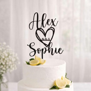 Cake Topper zur Hochzeit mit Herz personalisiert mit Name und Datum | 3D Cake Topper Hochzeitstorte | Kuchenaufstecker für Torte | Deko