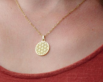 Cadena de plata/oro de acero inoxidable con colgante de flor de la vida - flor de la vida - geometría sagrada - collar para ella - collar con charm