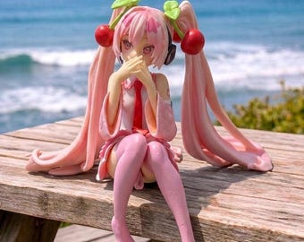 Statuetta anime in PVC di Miku con fiori di ciliegio Sakura, figura Kawaii di Hatsune, regalo per fan di Vocaloid