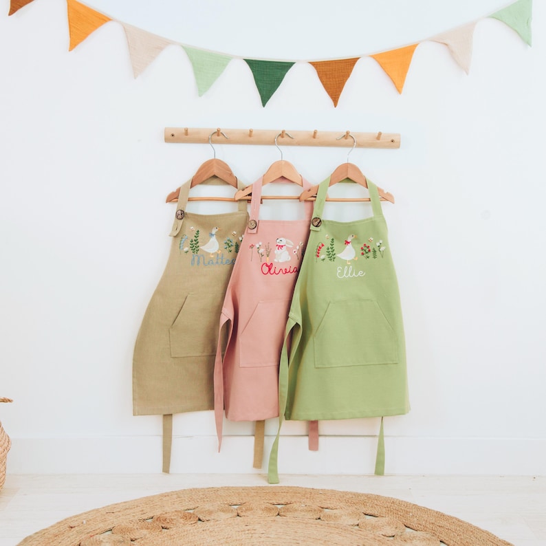 Hand Embroidered Toddler Apron With Name - Christmas Gifts For Kids