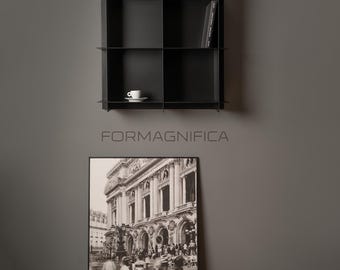 Cubo de almacenamiento modular de metal: Estantería minimalista moderna - Aluminio negro