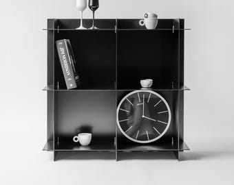 Estantería modular cúbica de aluminio: mesita de noche de estilo industrial moderno, decoración tipo loft.