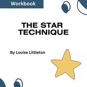 Può includere: Uno sfondo bianco con un design grafico blu e giallo. Il testo "Employability Workbook" è in un riquadro blu nella parte superiore della pagina. Il testo "THE STAR TECHNIQUE" è in lettere nere in grassetto. Il testo "By Louise Littleton" è in lettere nere. Il testo "www.cvandresumewriting.com" è in lettere nere nella parte inferiore della pagina. Una stella gialla si trova nell'angolo in basso a destra della pagina.