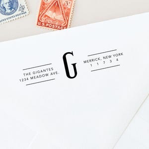 Custom Return Address Stamp: Monogram Block Font, Personalized Rubber Stamp
