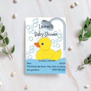 Delizioso set per baby shower a forma di paperella di gomma: modelli di invito gender-neutral, biglietto di ringraziamento e cartello di benvenuto per una festa travolgente!