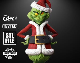Archivo STL del Grinch: modelo de impresión 3D de villano navideño, estatua de traje de Papá Noel, decoración navideña divertida, coleccionable del Grinch imprimible