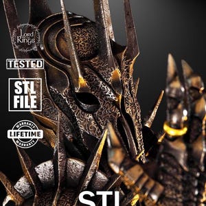 A towering armored warlord with a spiked crown raises his gauntlet toward the sky. His cape flows over black iron armor. He stands atop a rocky base scattered with skulls and shattered weapons, evoking fear and power in a cinematic villainous pose.