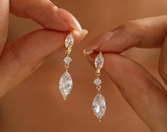 Minimalist Diamond Dangle Earrings, Marquise Diamond Stud Earrings, CZ Drop Earrings, Wedding Gift, Birthday Gift, Bridesmaid Gifts for Her
