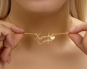 Naszyjnik z dwoma imionami, biżuteria personalizowana, naszyjnik z tabliczką znamionową, spersonalizowane prezenty, naszyjnik z imieniem, prezent na Dzień Matki