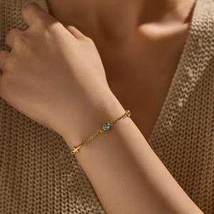 Cross Bracelet with Birthstone, Dainty Gold Cross Bracelet, Tiny Cross Bracelet, Confirmation Gift, Baptism Gift, Christmas Gift For Her
