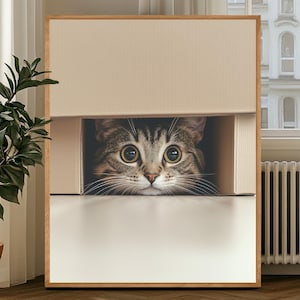 Cat Out Of The Box Wandkunst Lustiges Geschenk Wohnzimmer Drucke Trendiges druckbares Haustier Kunst Katzenstimmung Wohnzimmer Dekor Poster Nur für Katzenliebhaber