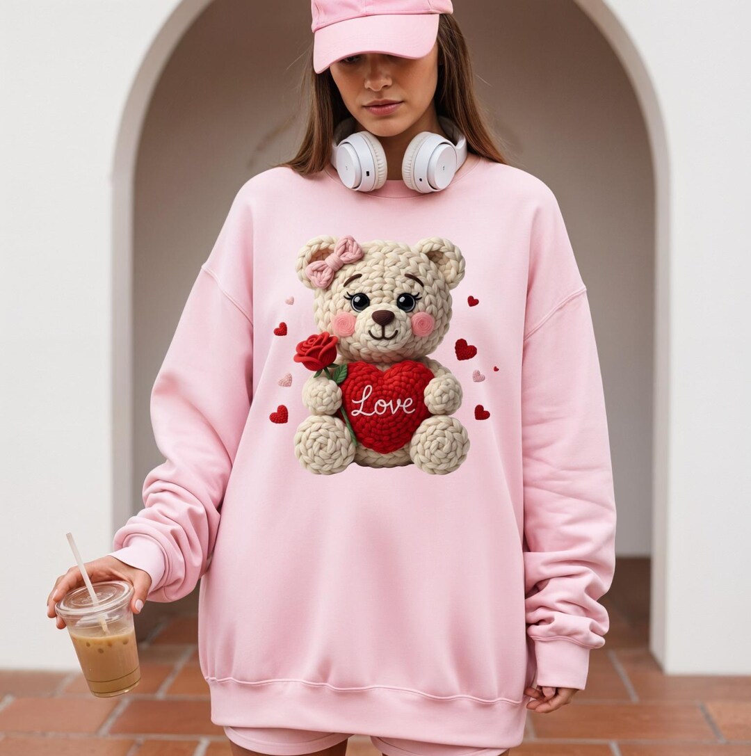 Crochet Style Teddy Bear Valentine Shirt, Love Heart Tee - Etsy