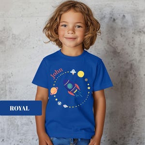 Personalized Space Rocket Shirt for Boys – Custom Name Youth Tee – Outer Space Galaxy Theme Birthday Gift